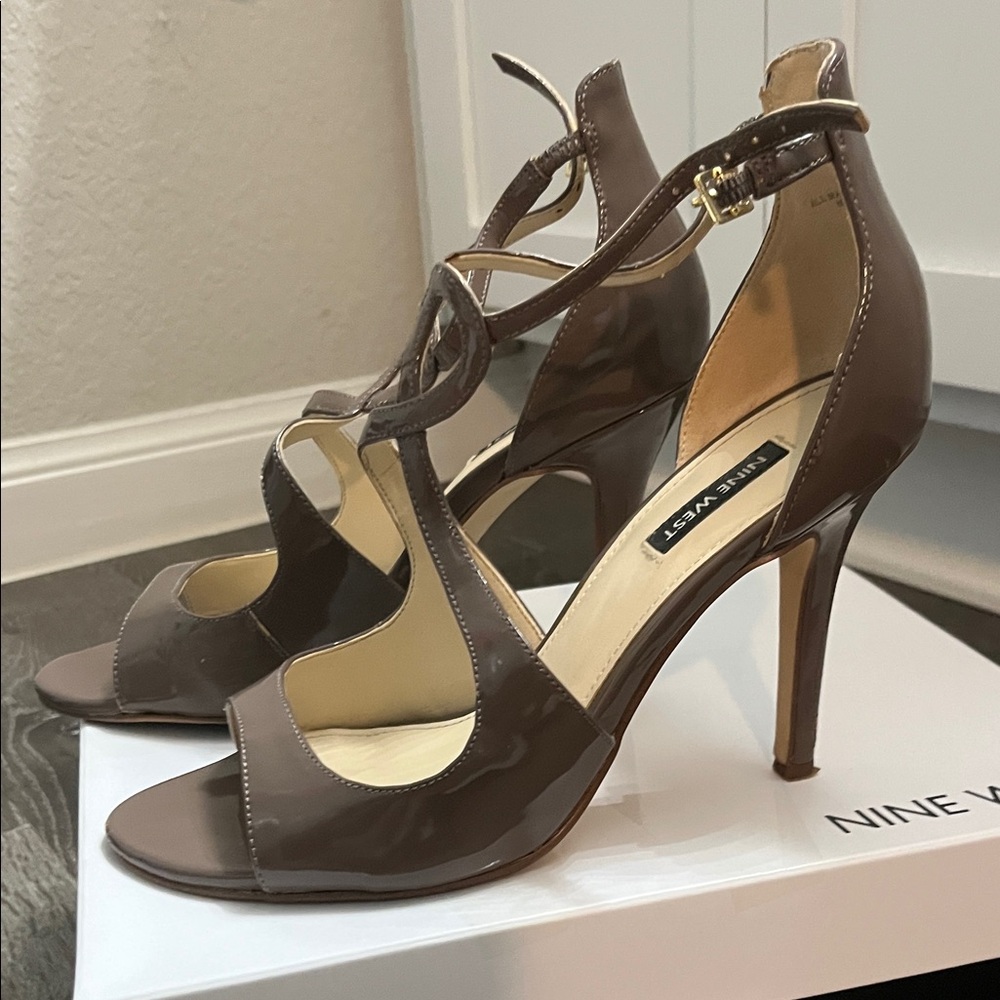 Nine West Brown Patent Leather Strappy Stiletto Sandals - Picture 4 of 7